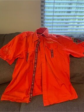 COOGI Men's Short-Sleeve Button Shirt - Bright Orange with Contrast Trim